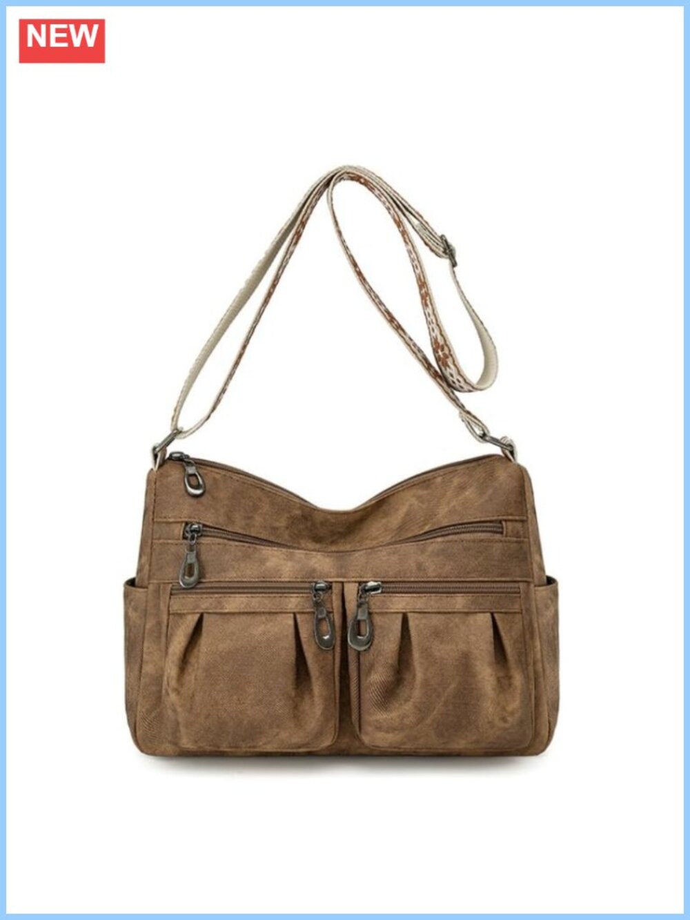 Vintage Washed Faux Leather Crossbody Bag Multi Pocket Messenger Purse